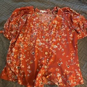 Lauren Conrad button front tie sleeve blouse